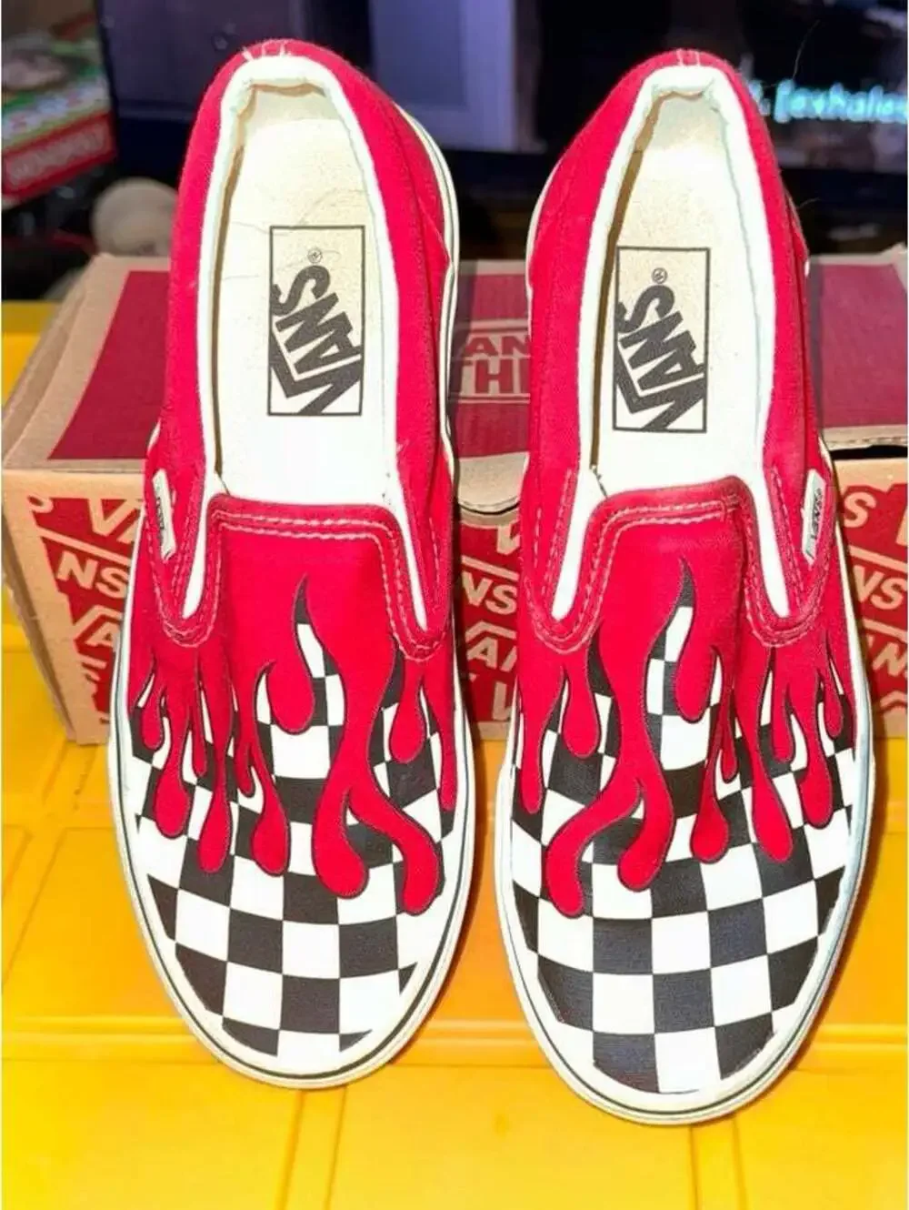 Vans Classic Slip Ons Checker Flame Racing Red Size 5